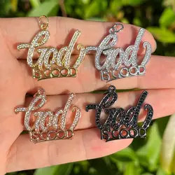 5pcs God is Good Charms Words Letters Cubic Zirconia Paved Bracelets Pendant for Jewelry Making Accessoires