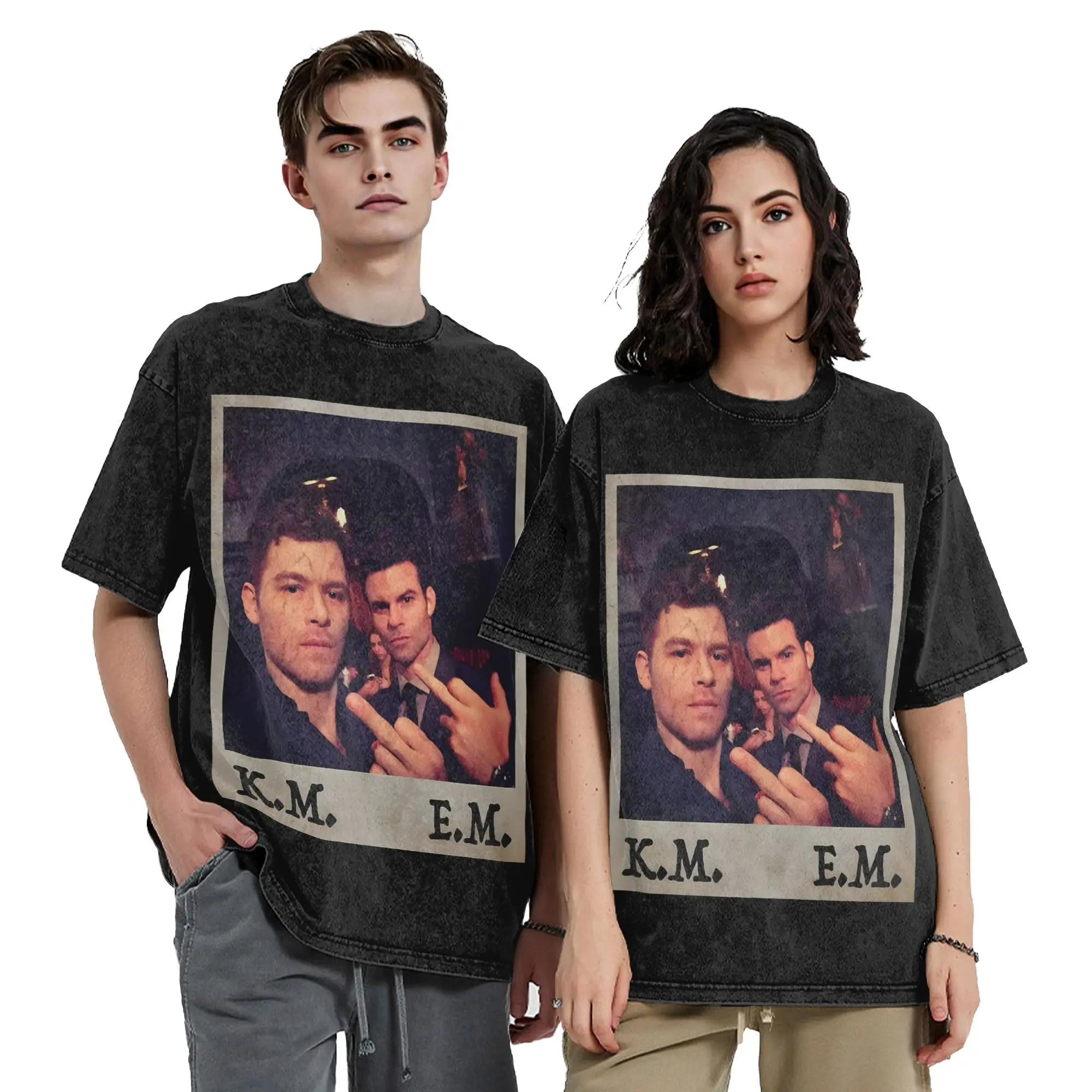 Klaus Mikaelson and Elijah Mikaelson Meme Washed T Shirt Streetwear Vintage T-Shirts the Vampire Diaries Tee Shirt Men Women