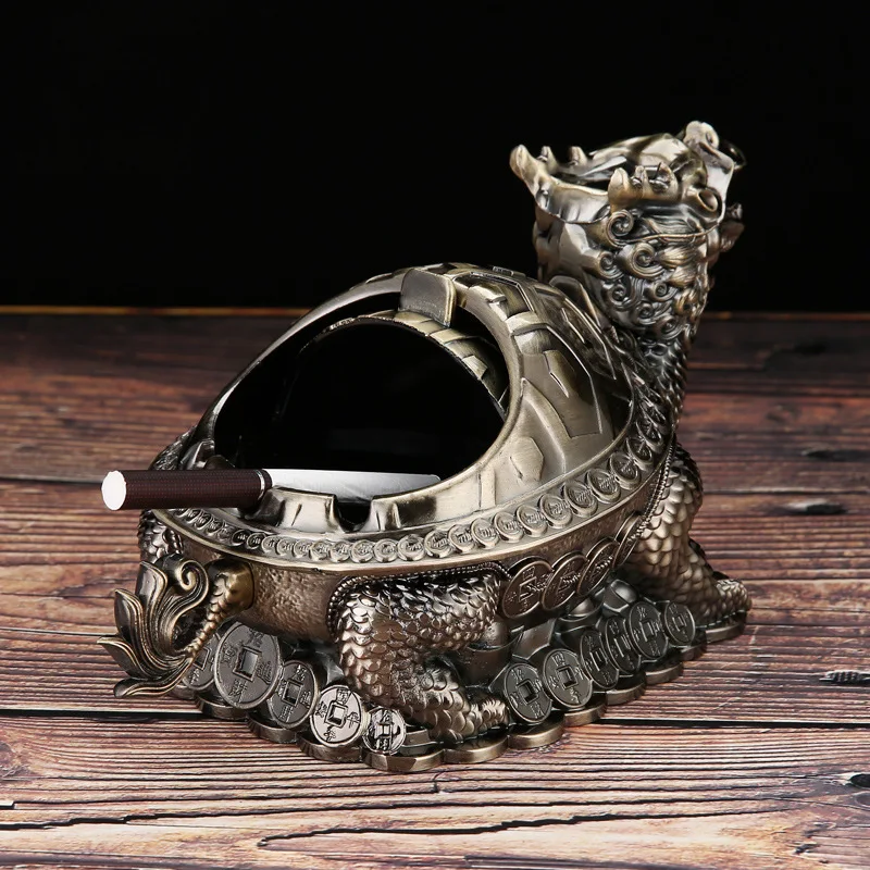 Dragon Turtle Ashtray Metal Anti-drop And Anti-fly Ash Multi-function Home Living Room Ashtrays with Thick And Fine Smoke Trough