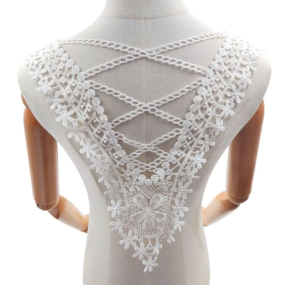 Milk Silk Flower Neckline Collar DIY Embroidery Lace Applique Fabric Hollow Back Collar Applique