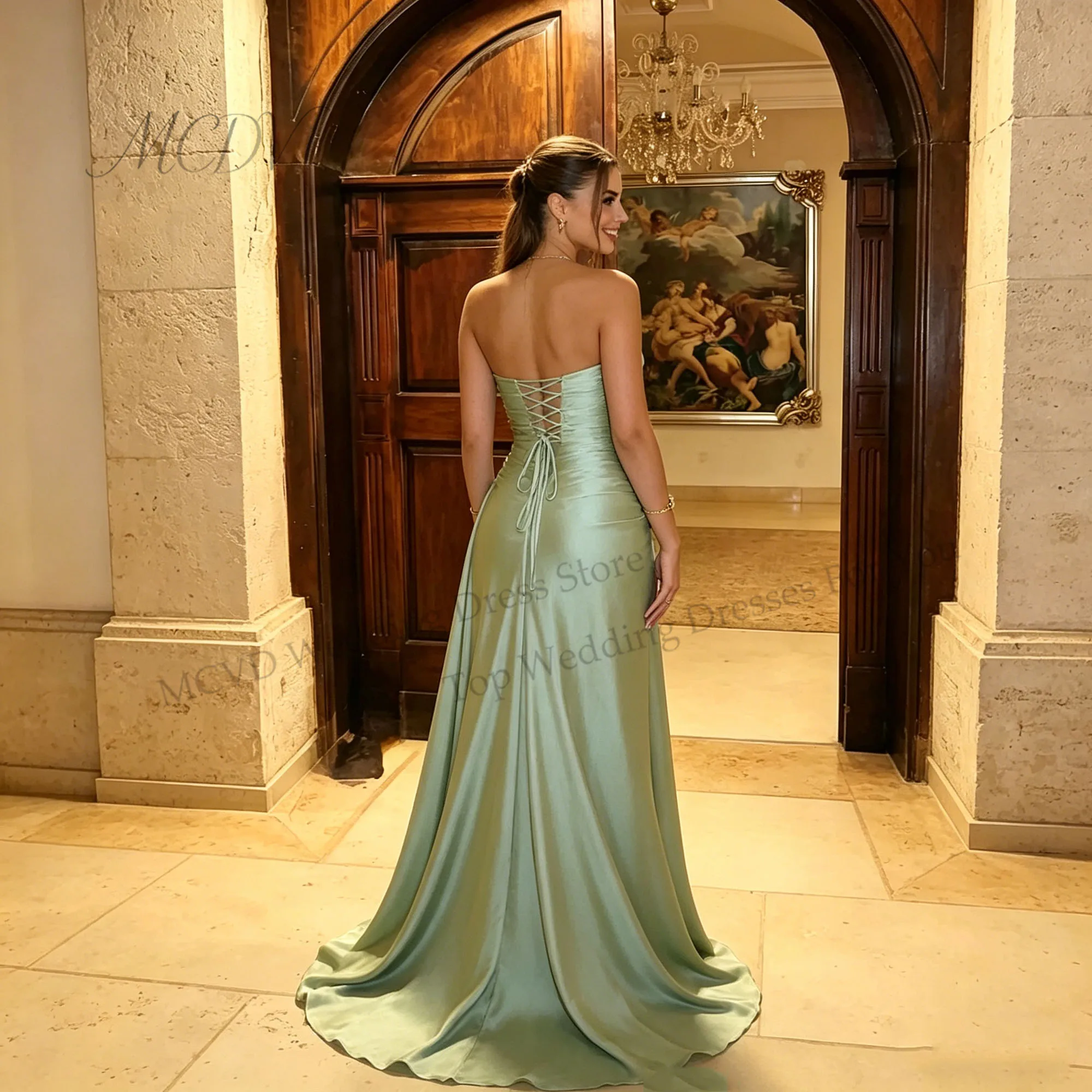 Olive Green Elegant Prom Dress Cape Mermaid Sweetheart Pleat Split Wedding  Guest Dresses Customized vestido madrinhas casamento - AliExpress