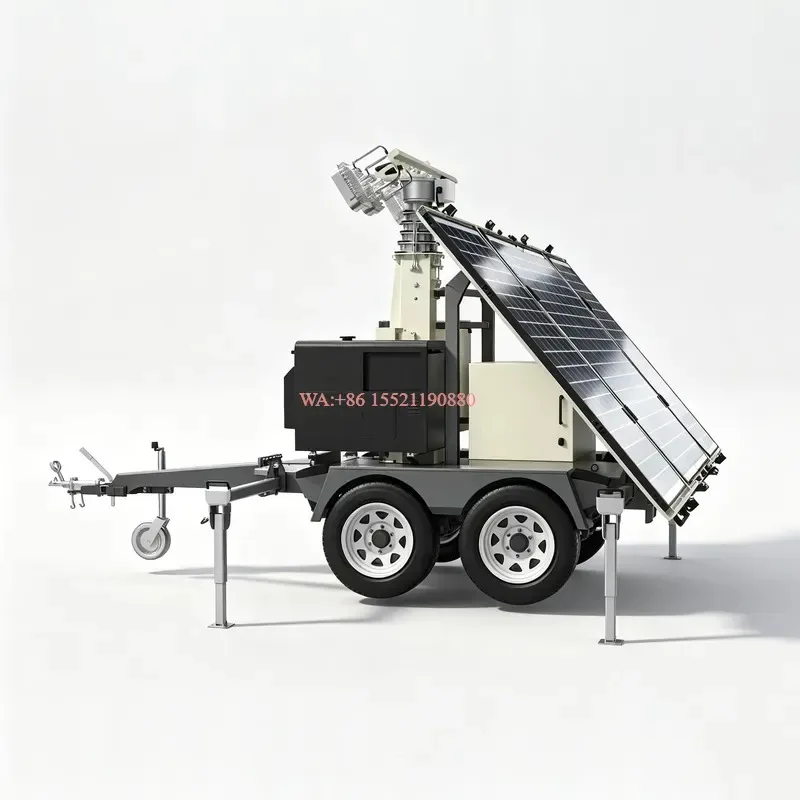 wmwmnu for Hybrid Solar Generator Trailer with Foldable PV Array Battery Storage Backup Generator for Mining Equipment Rental