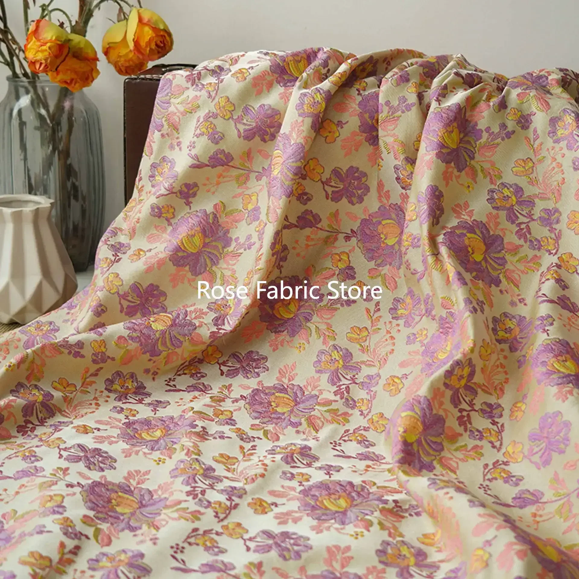 1 Meter Rural Style Relief Floral Jacquard Fabric Retro Women's Dress Skirt Bag Pillows Decorative Sewing Fabric