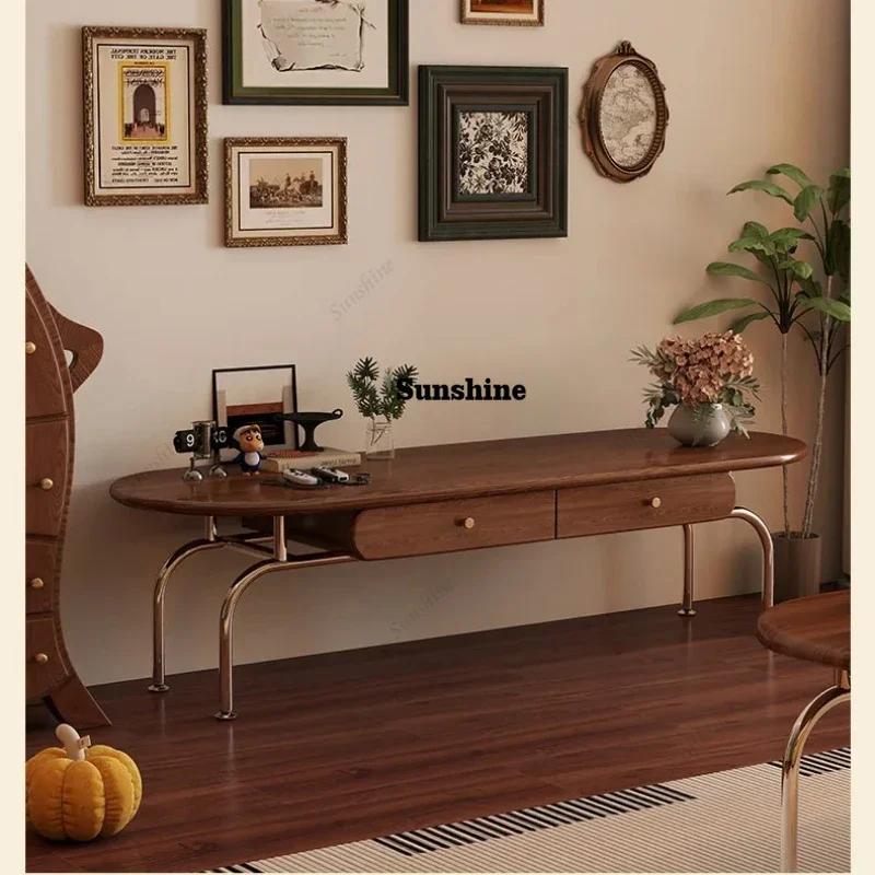 

Aesthetic Coffee Table With Drawers Vintage Oval Metal Legs Coffee Table French Elegant Coffee Table Home FurnitureTJ