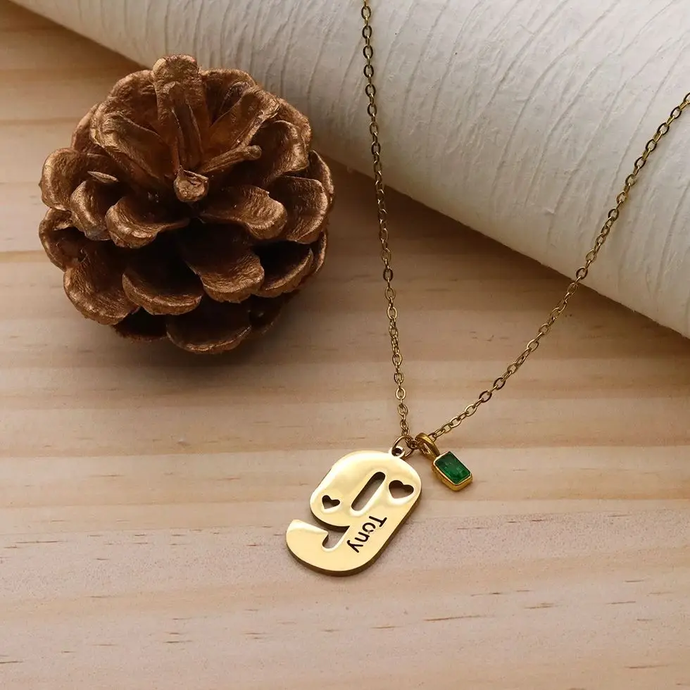 

Todorova Custom Name Handmade Stainless Steel Number 9 Heart Pendant Necklace Personalised Birthday Gift for Her Mom Jewelry