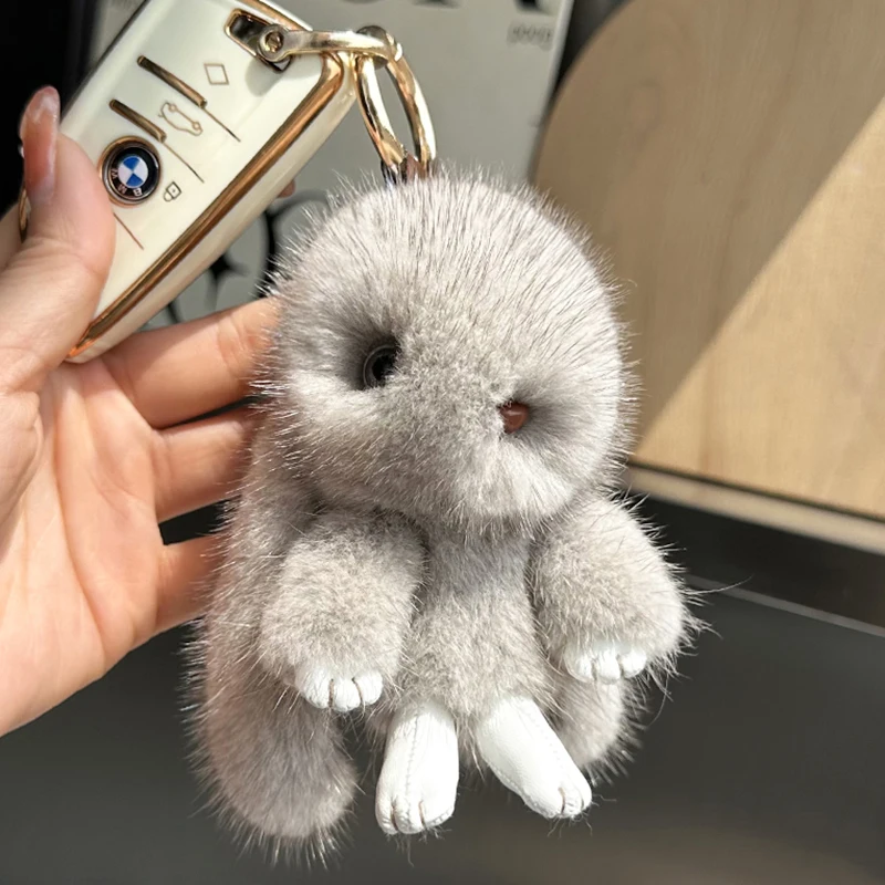 

Cute Fluffy Rabbit Fur Pompon Bunny Keychain Bag Pendant For Couple Car Colorful Ken Chain Jewelry Gifts