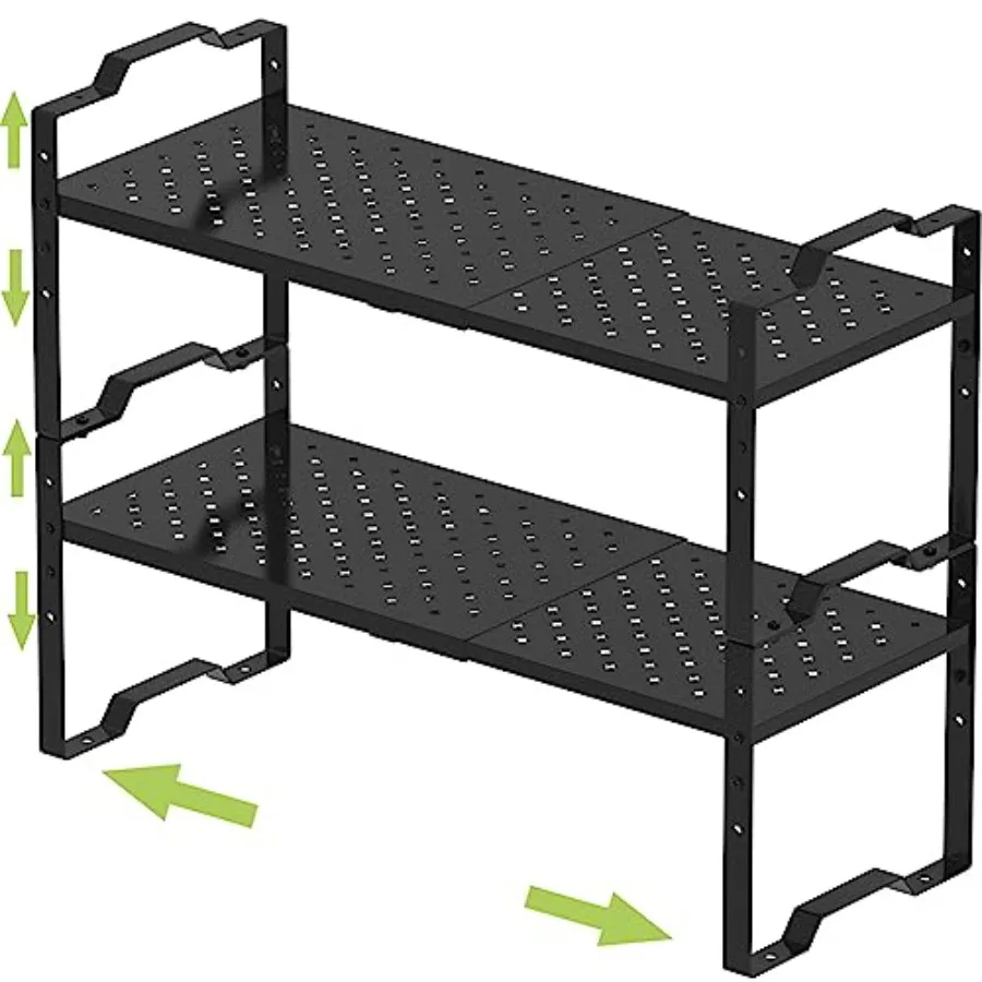 

Expandable Cabinet Shelf Organizer: Adjustable Stackable Spice Rack for Kitchen and Bathroom Countertop, Cupboard, Pantry Stora