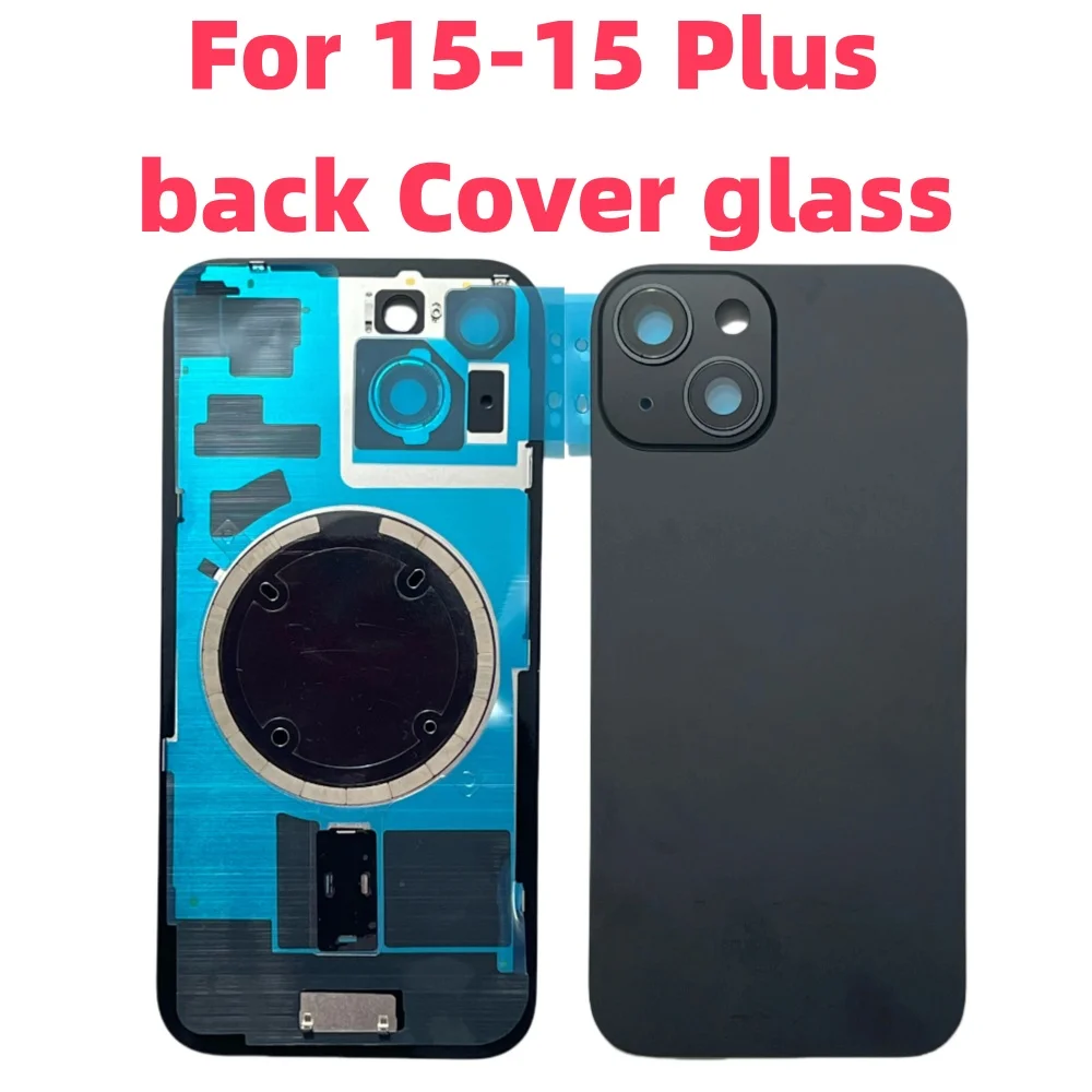 

Back Glass for iPhone 15-15 Plus Rear Housing Door with Metal Plate Magnetic camera lens glass