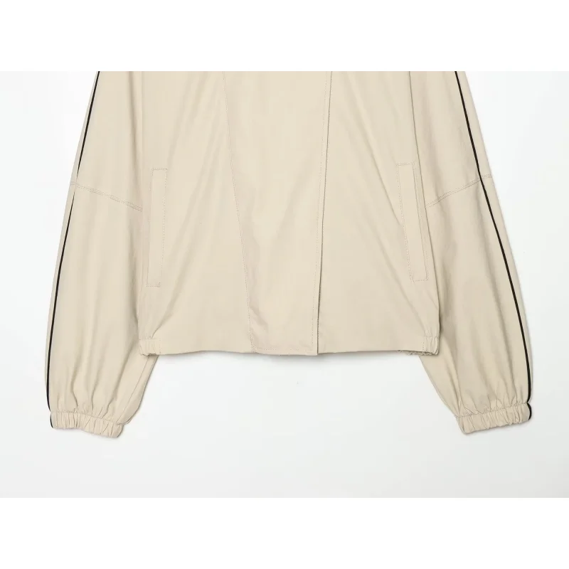 2026 Herbst Neue Damen Gestreifte Jacke im Designer-Stil mit Stehkragen, Langarm, Elastisch, Lässig, Schick, Minimalistisch, Oberbekleidung – Detail 12