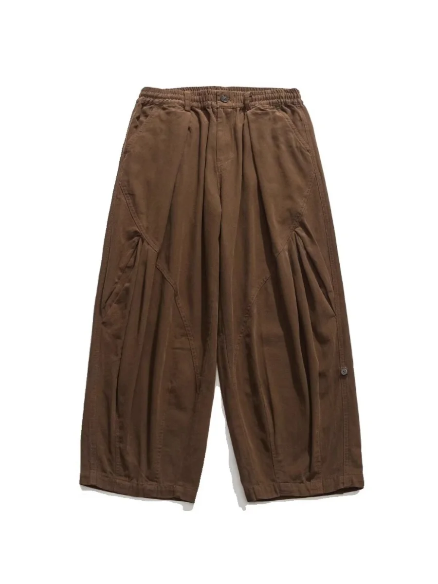 Pantaloni lunghi larghi da uomo per abbigliamento da lavoro in puro cotone a gamba larga retrò Pantaloni lanterna Harlan con cavallo grande Pantaloni casual alla moda