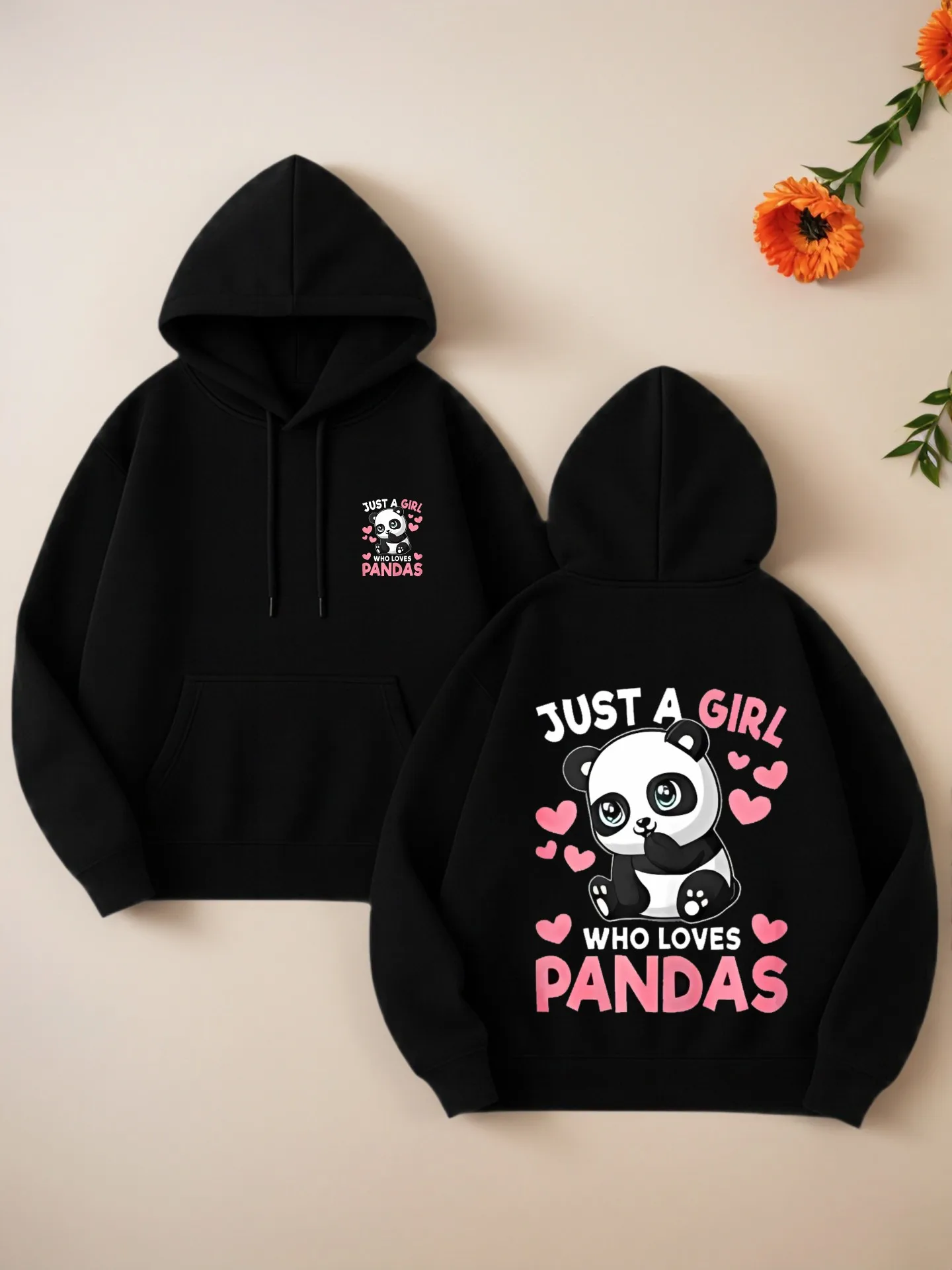 هودي نسائي كاجوال بطبعة باندا وقلب جرافيك، قماش ناعم، للارتداء اليومي غير الرسمي
