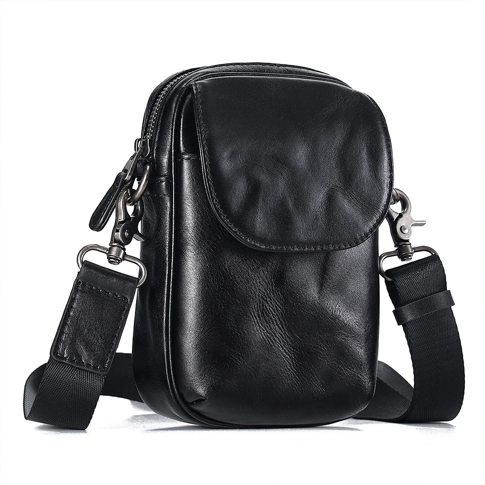 Bolso cruzado de cuero genuino para hombre, riñonera de doble uso, bolso de hombro de moda, bolso de ocio para teléfono móvil, nuevo