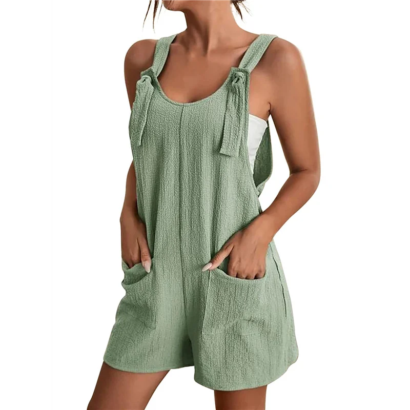 

Women's Summer Fashionable Short Jumpsuits, Casual Sleeveless Jumpsuits With Pockets