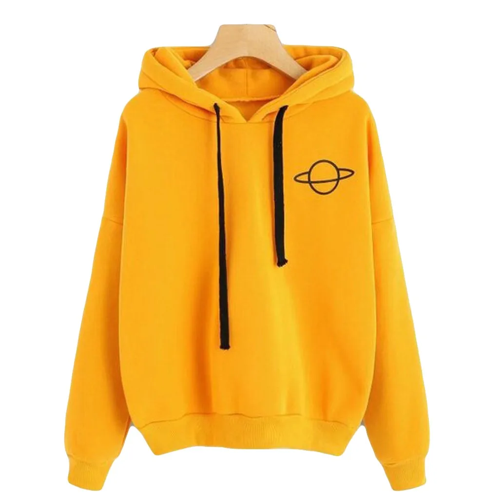 Cute Planet Graphic Hoodie For Women Loose Hooded Tops Trendy Printed Hooded Solid Color Pullover Fleece Drawstring Sweatshirt