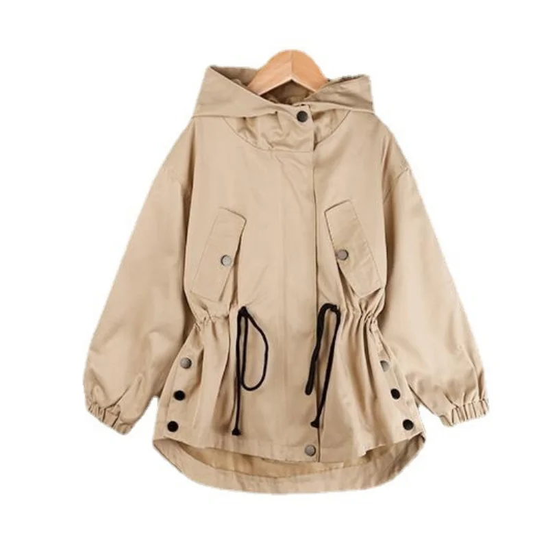 Girls Coat Jacket Cotton Outwear Windbreak 2023 Khaki Spring Autumn Outdoor Teenagers Children\'s Clothing