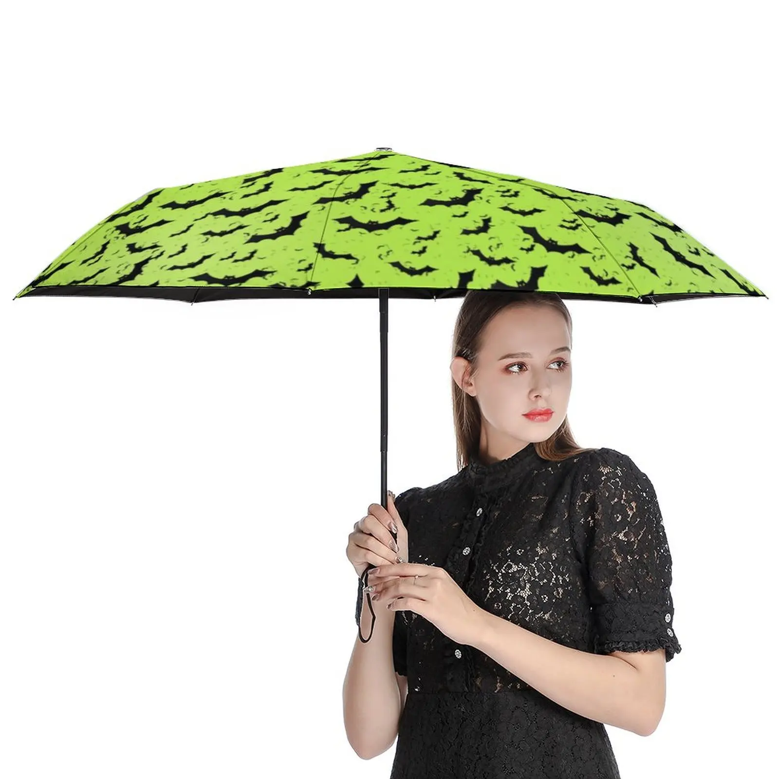 Black Bats Print Umbrella Halloween Gothic Cute Compact Umbrella Design Beach Anti UV Automatic Umbrella