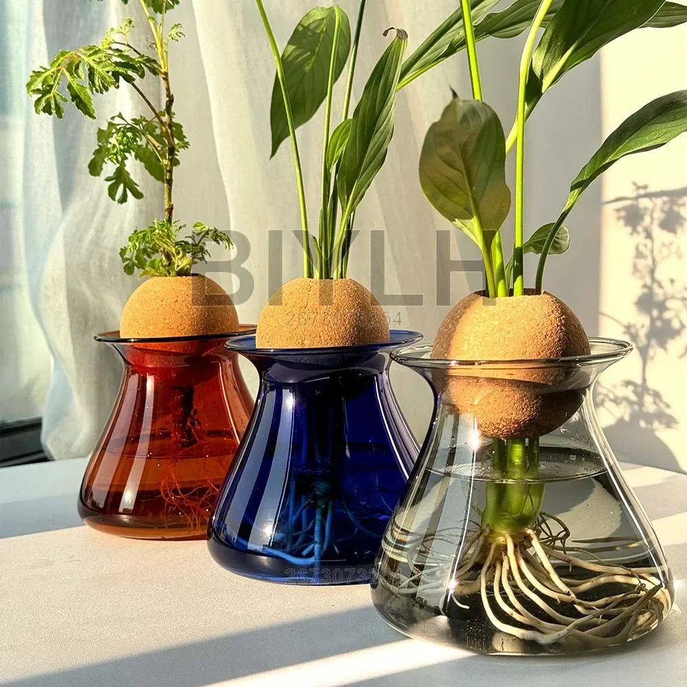 Glass Hydroponic Plant Pots Home Decoration Amber Blue Gray Vase Creative Desktop Decor Ornaments Garden Decoration Plant Pots