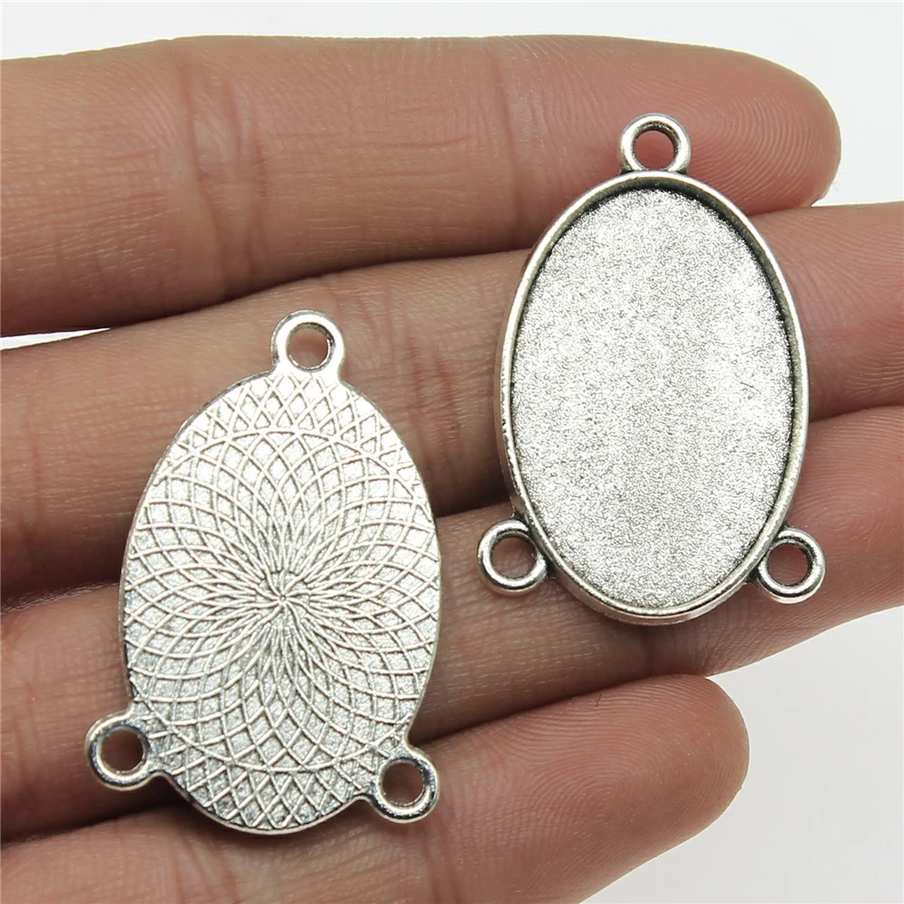 Fit 30x40mm 20x30mm 18x25mm 13x18mm 10x14mm 8x10mm Oval 3 Holes Connector Style Pendant Base For Jewelry Making