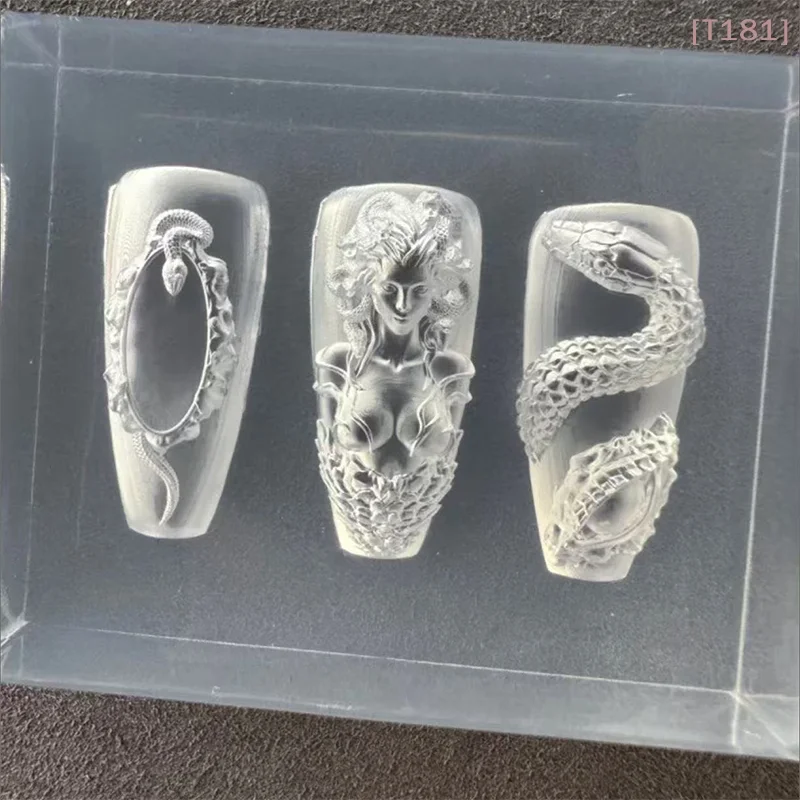 [E] 1Pcs Silicone Nail Mold Beautiful Women Snake 3D Relief Nail Template Nail Art Decorations Nail Art Manicure Tool