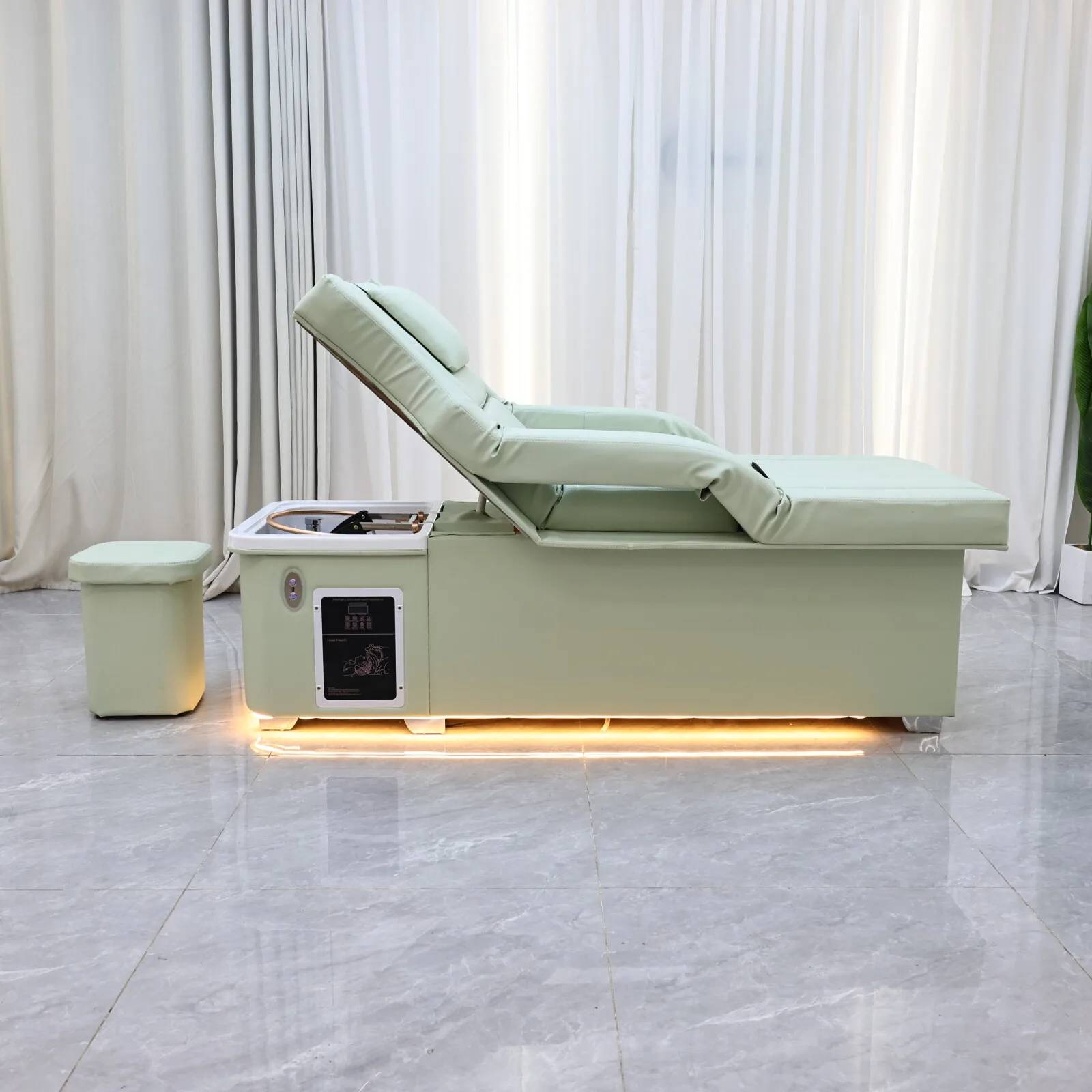Elektrisches Shampoo-Liegebett in Erdtönen mit Massagefunktion – All-in-One-Salonstation mit Begasung, Fußbad und Haarwaschbecken – Detail 22