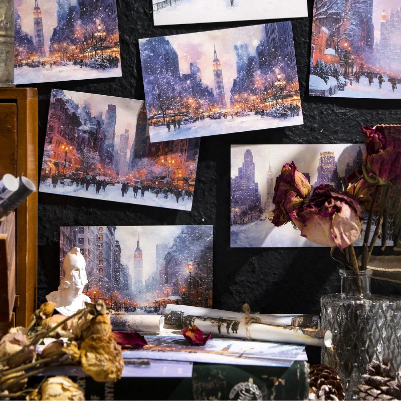 30-Sheet Winter Street Scene Themed Craft Paper, Perfect for Creative Decoration, Journaling & DIY Scene Collage