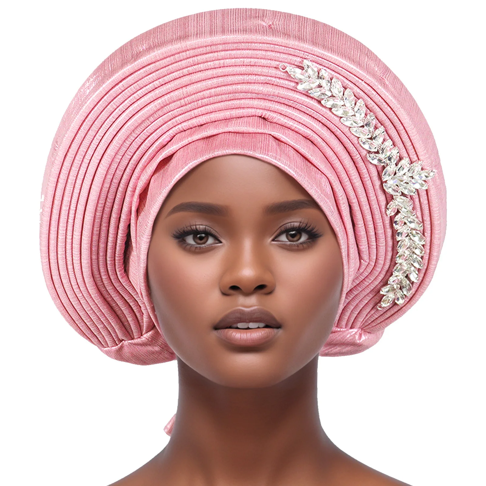 

African Autogele Women's Turban Cap Nigeria Wedding Gele Ready to Wear Headtie with Diamonds Party Evening Headwear Mujer