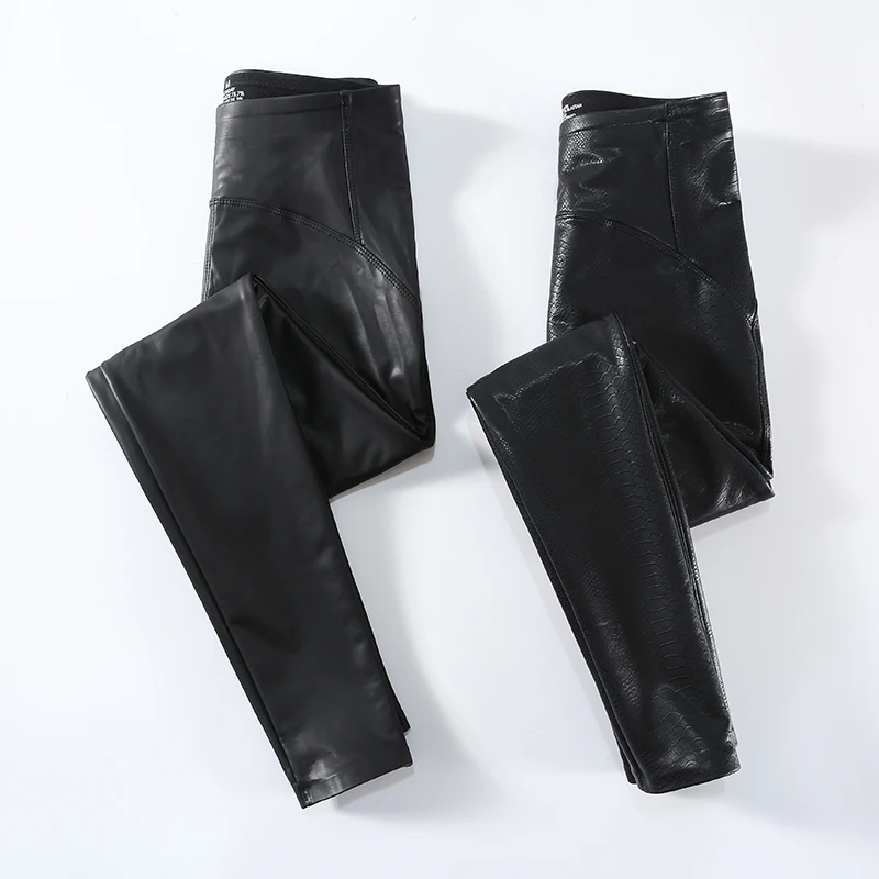 Fleece Matte PU Leather Pants Women Autumn Winter Leggings Elastic High Waist Slim Skinny Windproof Warm Sexy Legging