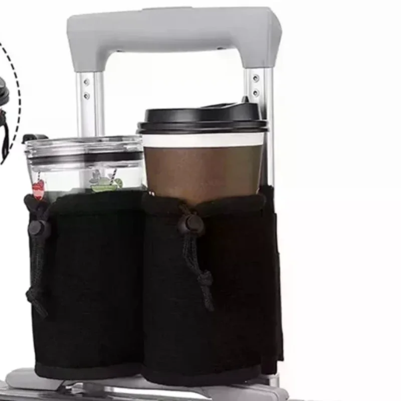 Luggage Handle Water Bottle Holder Bag Dual Cup Storage Pouch Adjustable Drawstring Drink Carrier For Travel Suitcase Use
