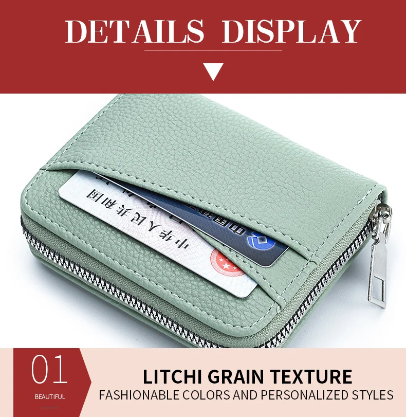 Women's Zipper Purse Short Lychee Pattern Fashion Multi-Card Slot ID Card Holder Coin Zipper Purse For Women