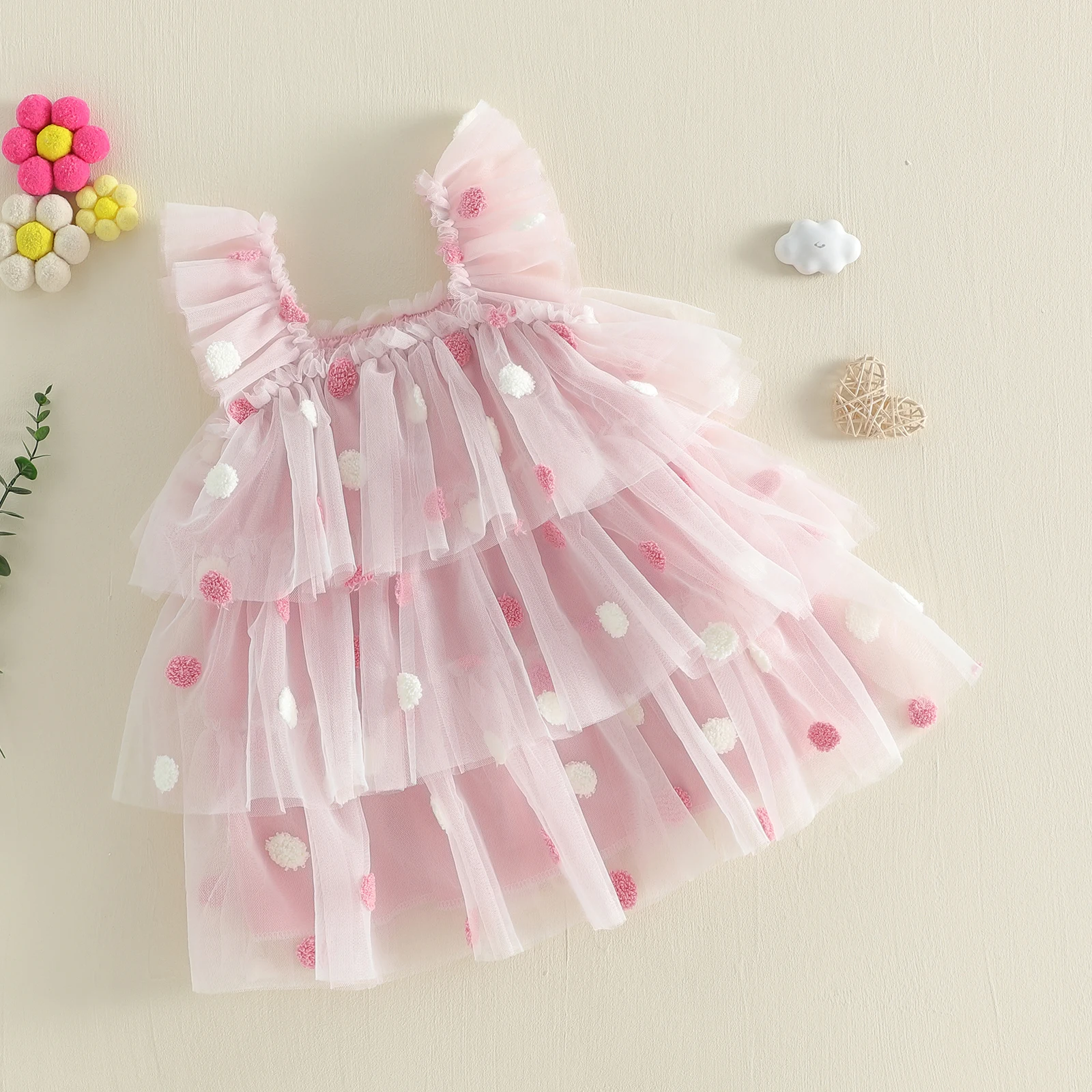 Toddler Girls Party Ruffled Sleeveless Princess Dress Tulle Polka Dot Pageant Wedding Tutu Gown Birthday Dresses