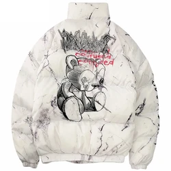 Hipster jaqueta de inverno dos homens dos desenhos animados urso impressão parka homens hip hop streetwear inverno grosso casacos quentes homens oversize M-XL