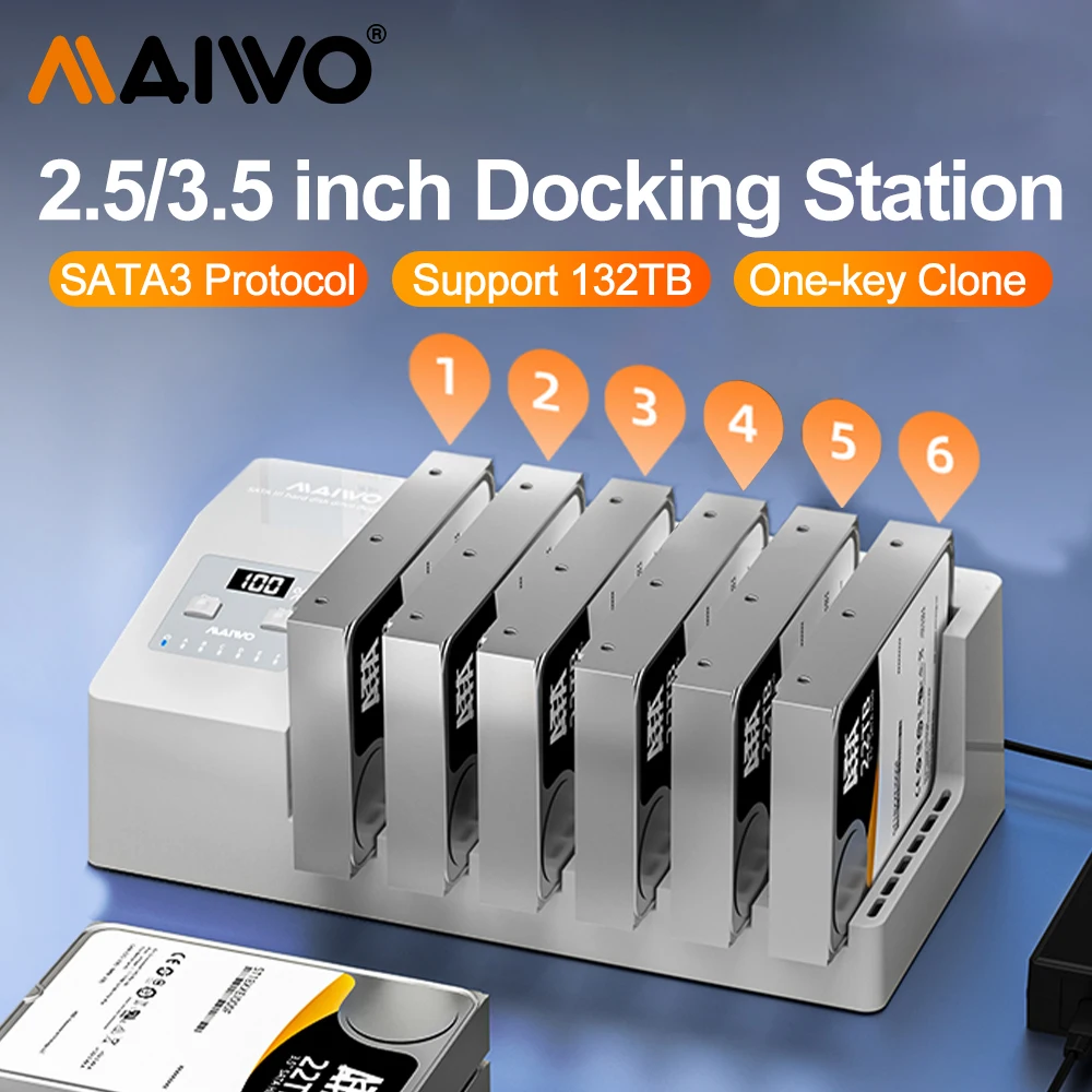 Док-станция для жестких дисков MAIWO 6 Bay SATA3 HDD 2,5/3,5 дюйма HDD SSD USB 3,0