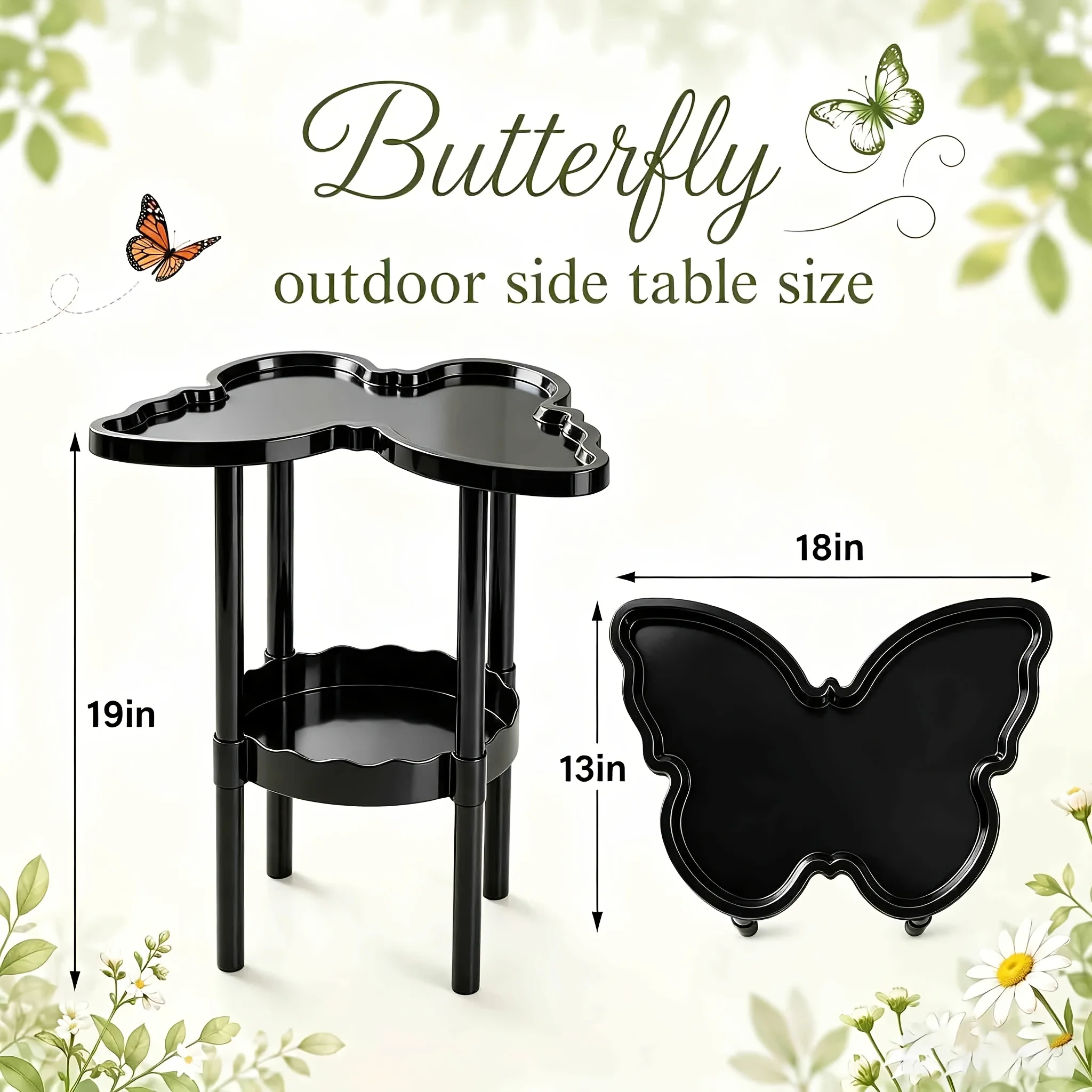 Butterfly Shaped 2-Tier Side Table, Double Storage Nightstand, Portable Assembly End Table, Curved Small Coffee Side Desk For Bedroom Living Room Balcony Garden Poolside image 5