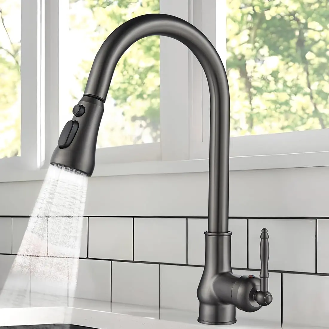 

Kitchen Faucet Gray Black Sink Faucet with Sprayer, Touch Single-Hole Pulldown Kitchen Faucet, High Arch Black Gray Kitchen Sink