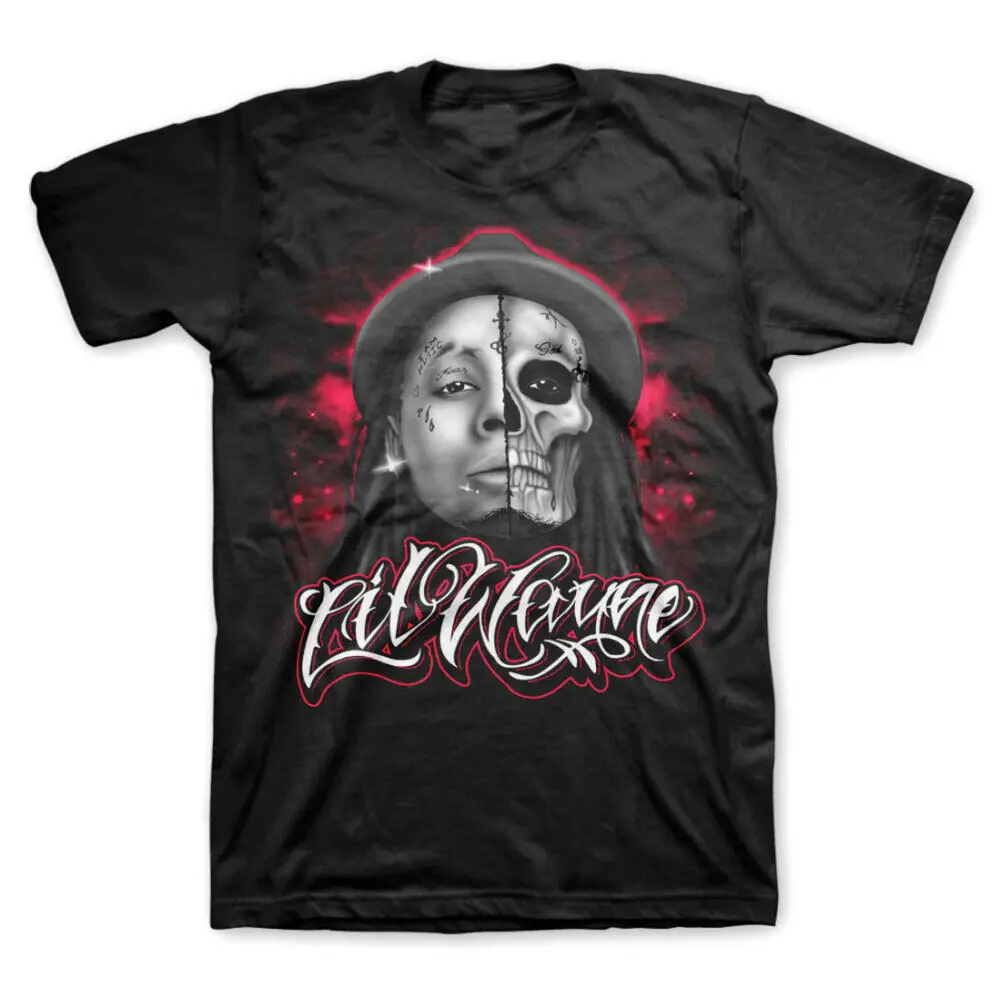 Camiseta Lil Wayne Skull Sketch masculina, grande, preta, XX