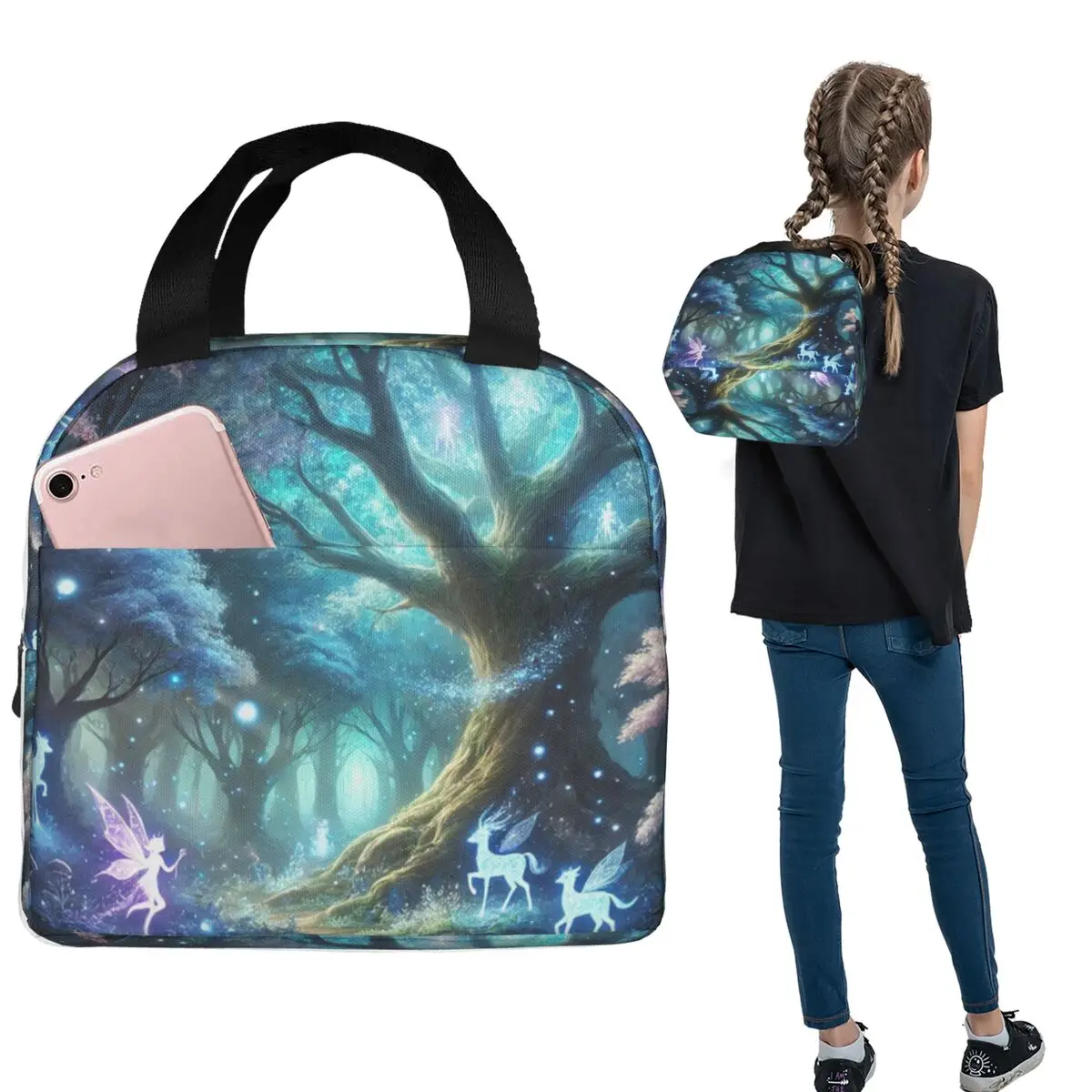 Glowing Enchanted Forest With Fairies And Magical Creatures Insulated Lunch Bag for Women Kids Food Boxes Thermal Lunch Box Tote