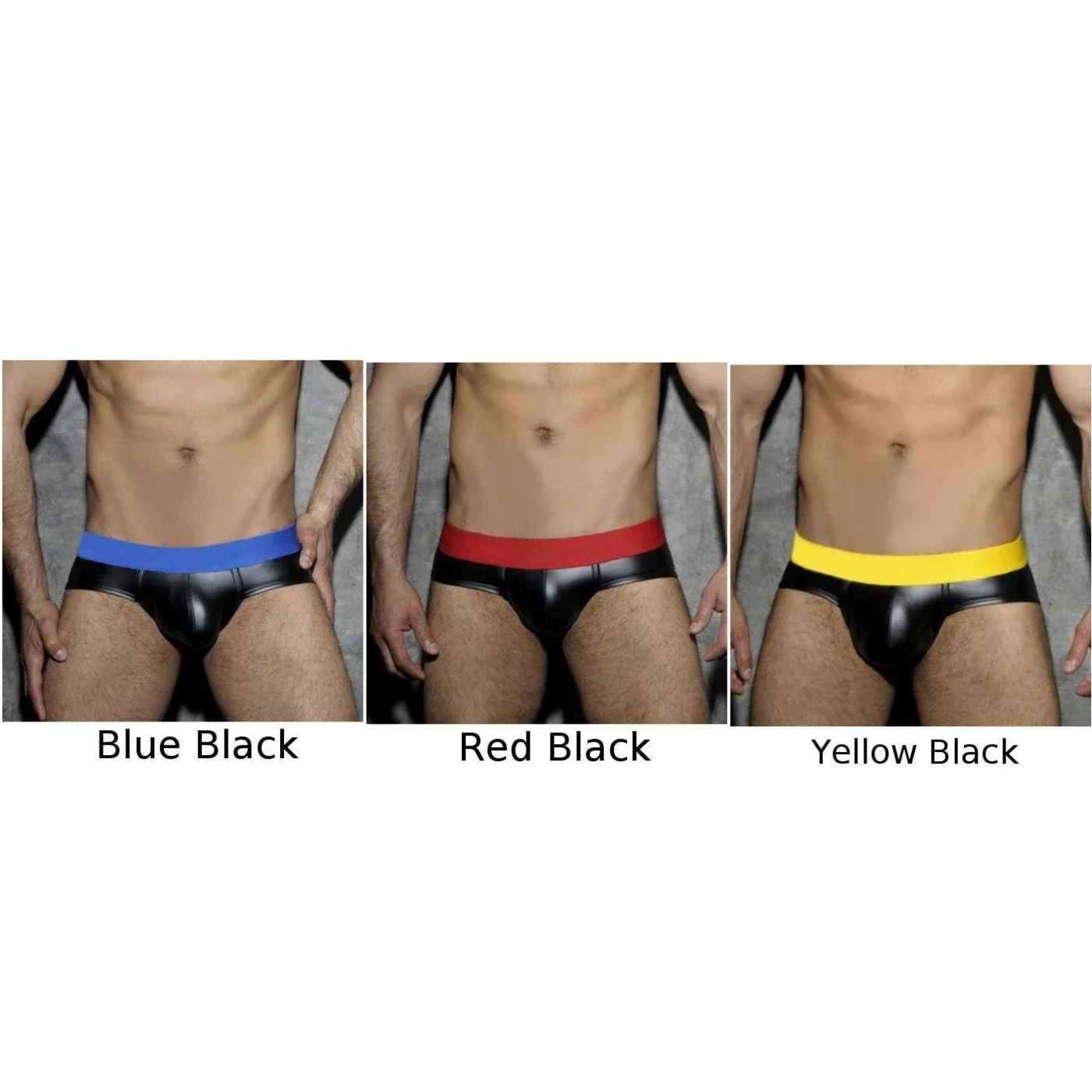 Men\'s Briefs Sexy Underwear Contrast Color Low Waist Briefs Faux Leather Thong Panties Elastic Underpants Male Clothes New