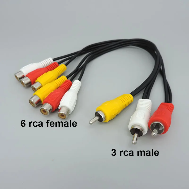 3RCA Male Jack 3RCA To 6 RCA 6RCA Female Audio Video Cable connector extend cord AV Splitter for TV DVD Player Projector 0.25M c