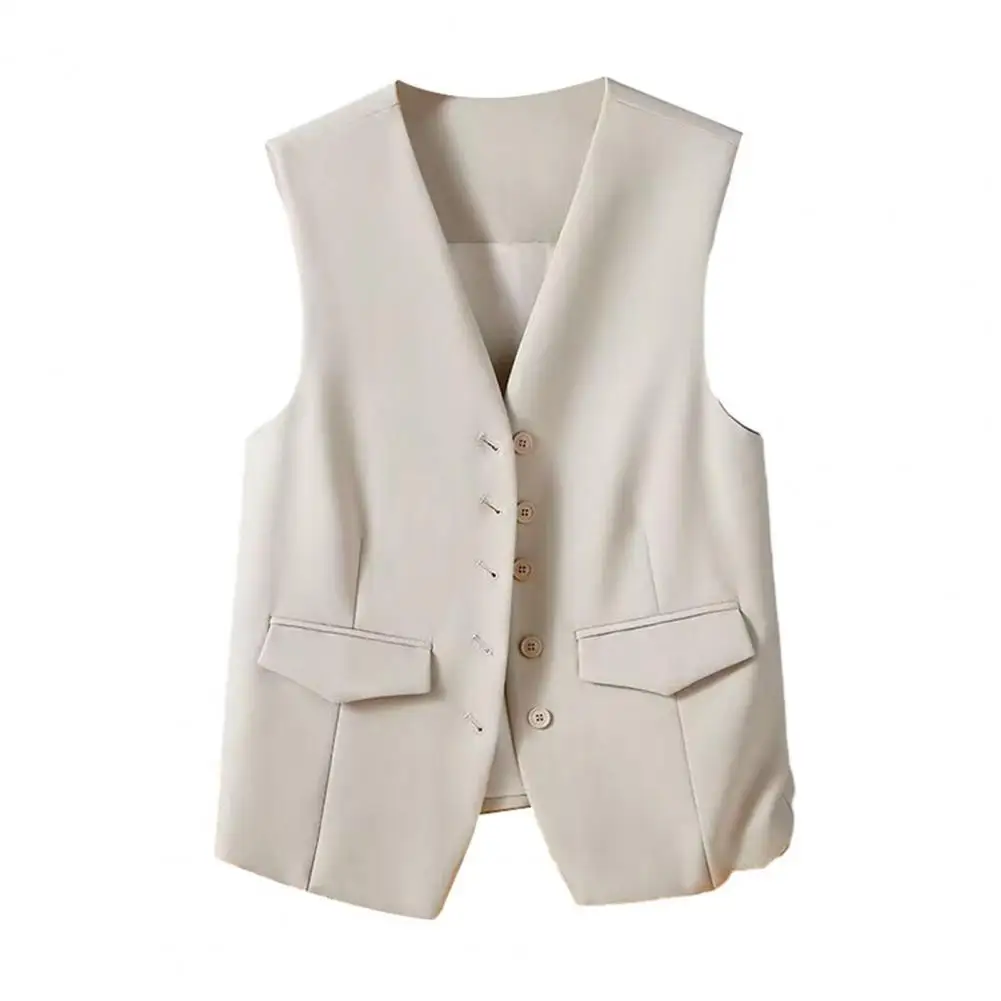 Spring Summer Vest Stylish Women's Vest Blazer with Pockets for Office Work Streetwear Chic V Neck Business Top Vintage Jacket