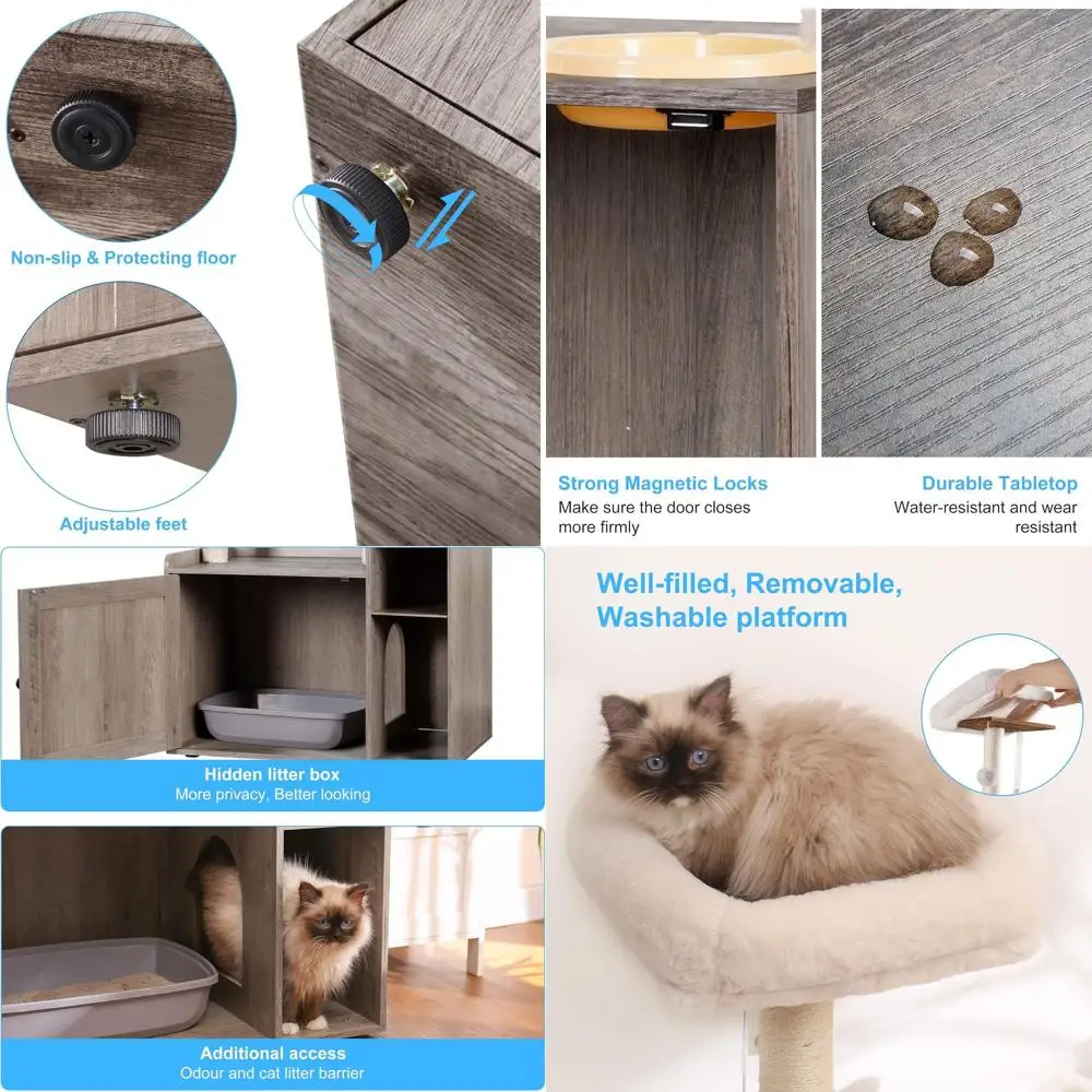 

Комплекс для кошек XL: лежанка-гамак, домик, кормушка, когтеточка, современный дизайн в стиле рустик, серый цвет