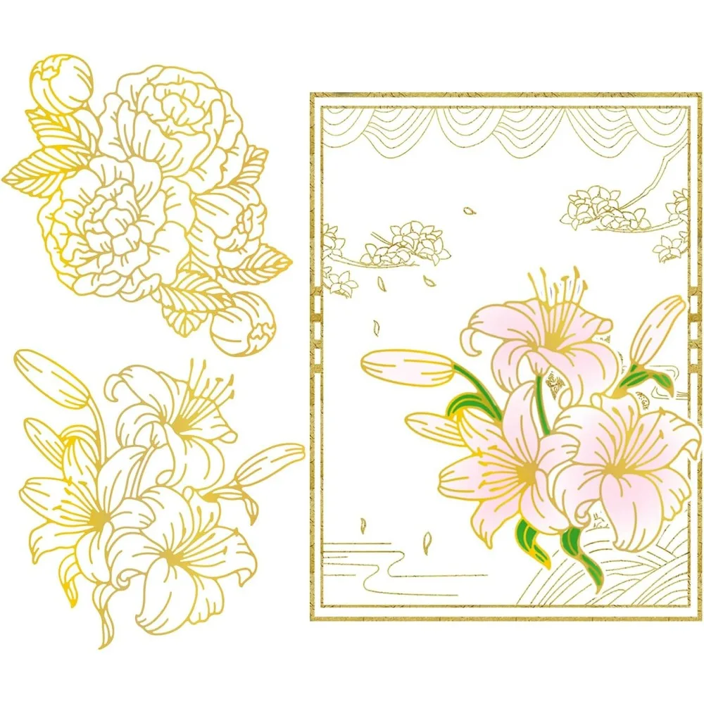 Peony and Lily Flowers Hot Foil Plate for DIY Foil Paper Embossing Scrapbooking Decor Greeting Cards Making Wedding Birthday