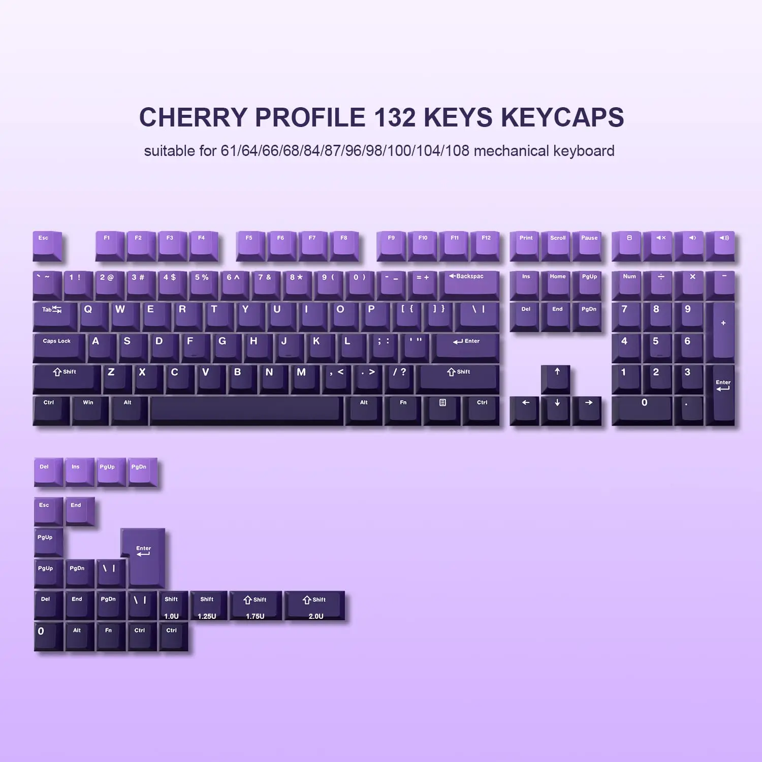 132 Keys Gradient Purple Cherry Profile PBT keycaps Double Shot Keycap for 60% 65% 75% 100% MX Switch Mechanical Gaming Keyboard