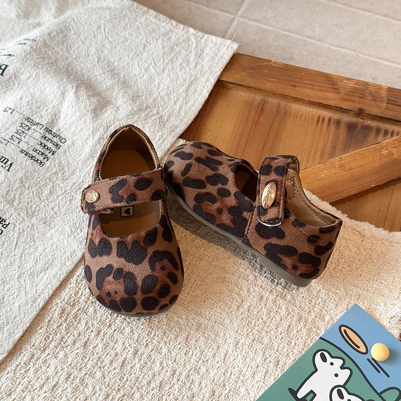 Mumoresip Kids Retro Flat Shoes Spring Autumn Leopard Children Outdoor Leather Shoes Lightweight Soft Little Girl Causal Shoes
