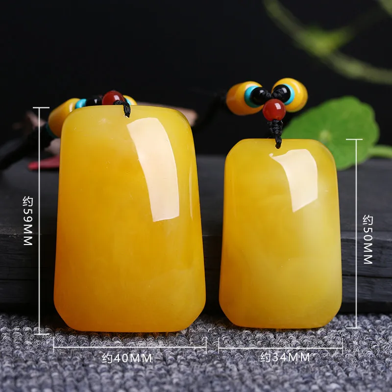 

Factory Direct Supply Amber Rough Stone Necklace Sweater Chain Men and Women Yellow Chicken Grease Beeswax Pendant Square Plate