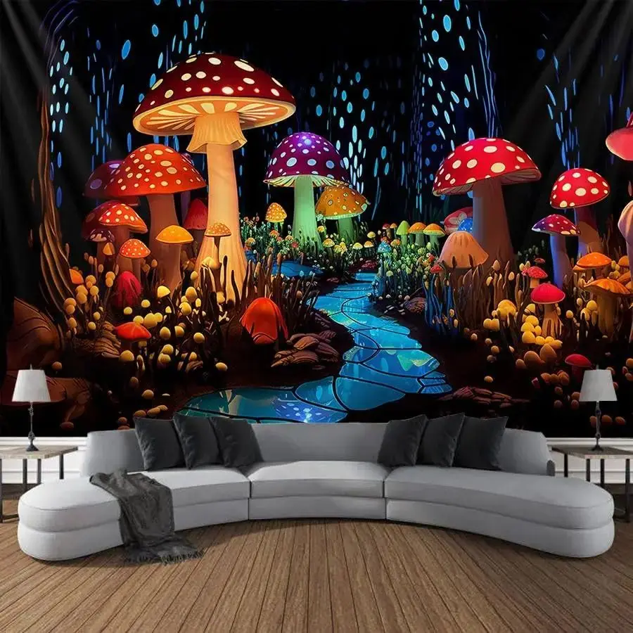 VIKAMA Blacklight UV Reactive Tapestry Wall Hanging Fantasy Funny Moon Art for Bedroom Decor