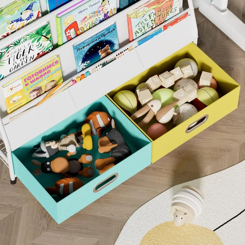 Kinder Bücherregal-4-stufiges kleines Bücherregal für Kinderzimmer, Metall Kinderzimmer Bücherregal, Schlinge Bücherregal und Spielzeug Aufbewahrung