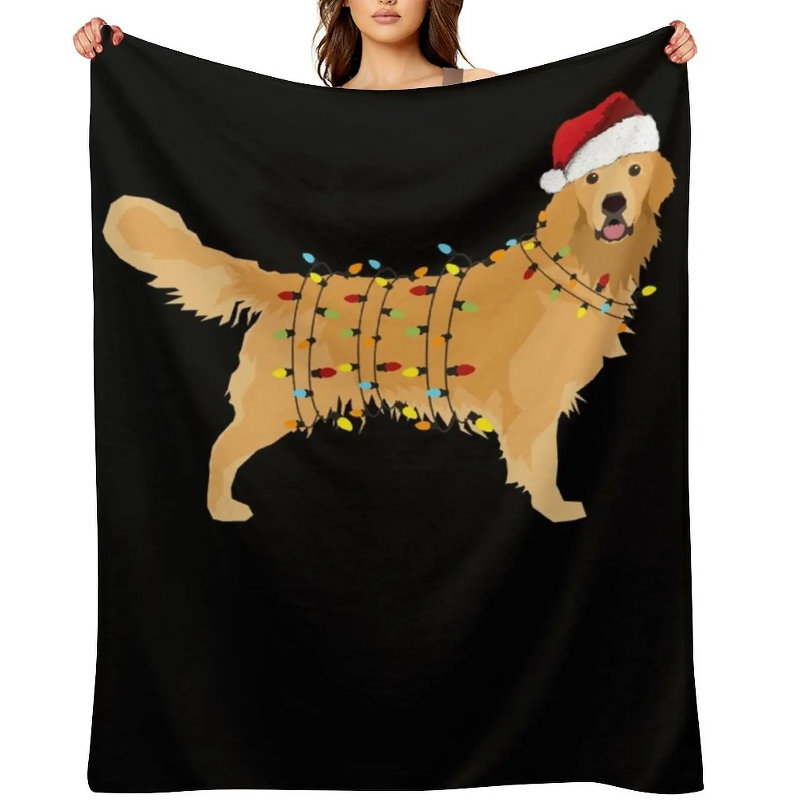 

Golden Retriever Holiday Christmas Light Throw Blanket Custom Heavy Soft Plush Plaid heavy to sleep Blankets