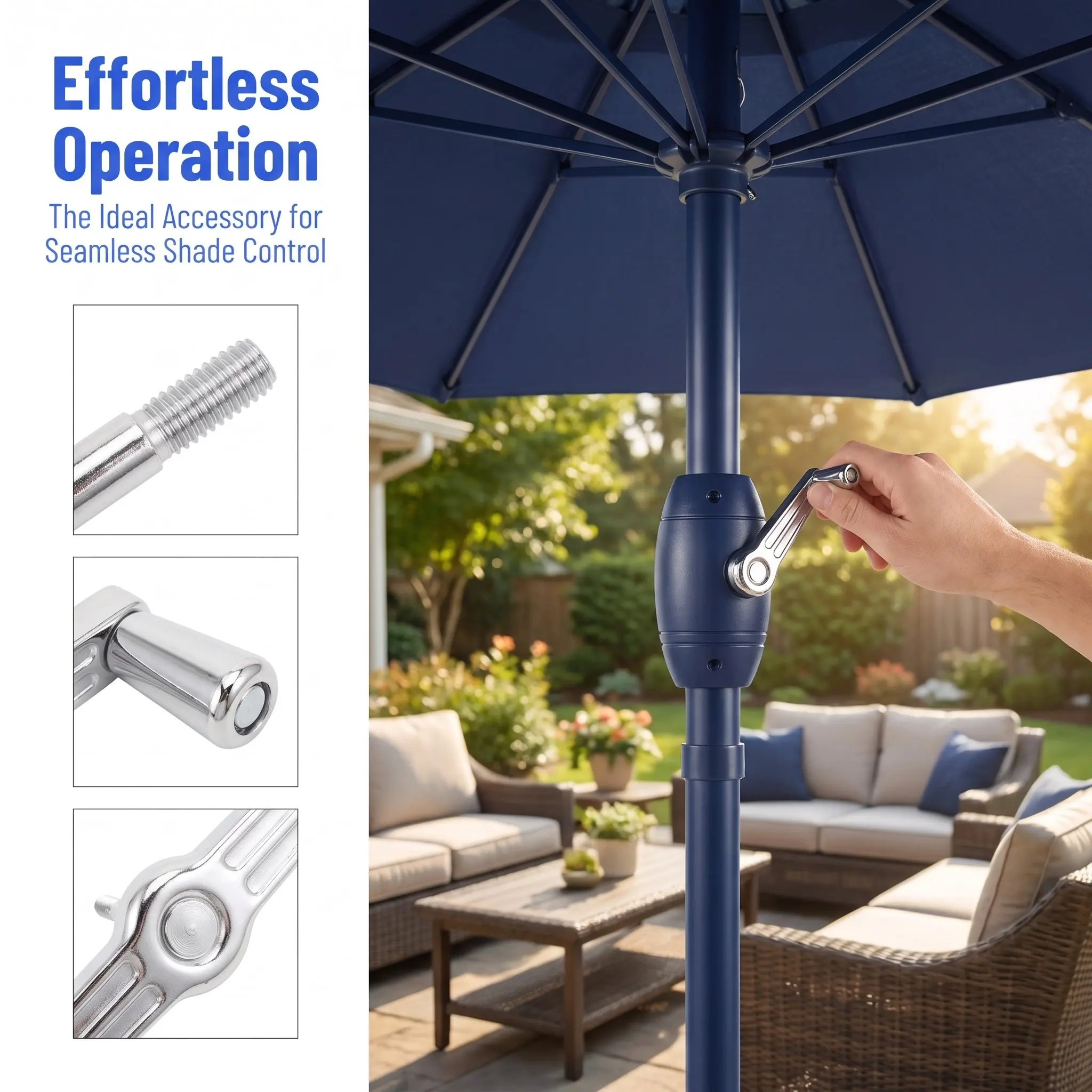 Patio Umbrella Crank Handle Replacement 4.33 Heavy Duty Outdoor Parasol Attachment Spare Part for Garden Beach Pool