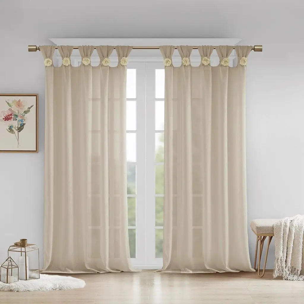 

Floral Embellished Cuff Tab Top Solid Curtain Panel(Only 1 Pc Panel)