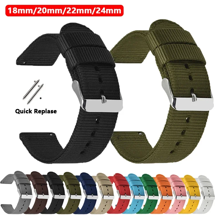 18mm 20mm 22mm 24mm Premium Nylon Strap for Samsung Galaxy Watch 3/4/5 Active 2 for Seiko for Omega Quick Release Watch Band